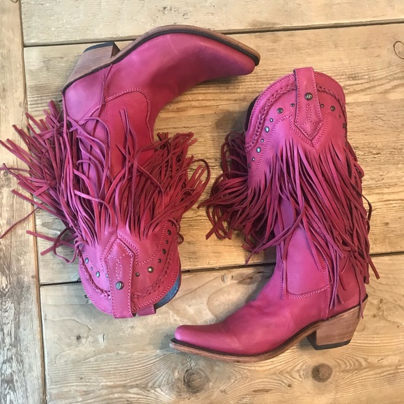 Liberty Black Vegas Raspberry Fringe Cowboy Boots Size 8.5 - Picture 7 of 10